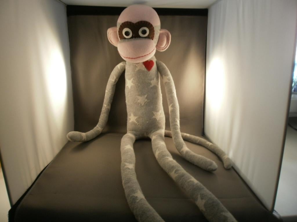loods home *5 aap grijs met witte sterren 75 cm roze snuit/, Overige merken, Overige karakters, Grijs, Ophalen of Verzenden