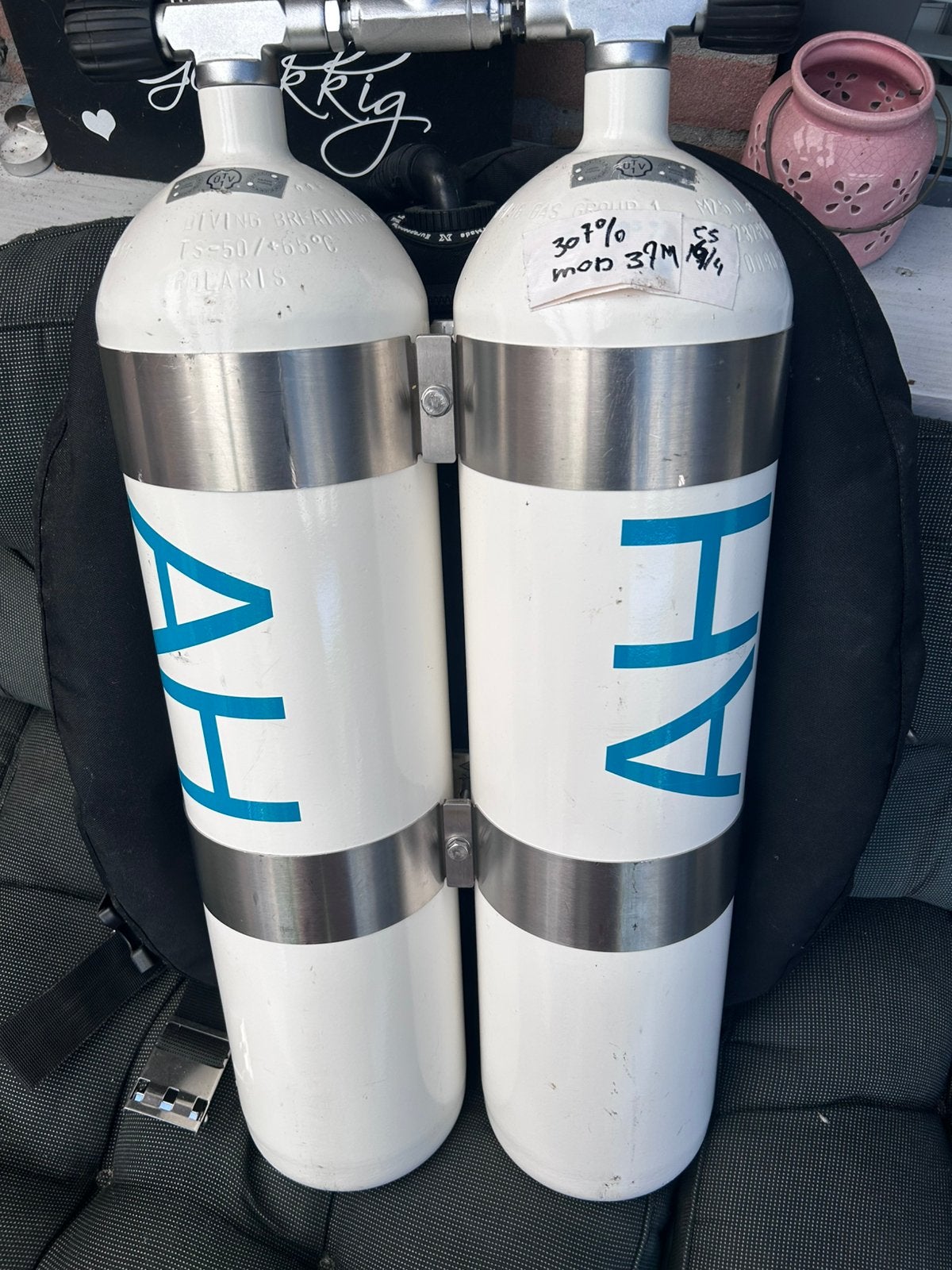 Dubbel 12 liter duikfles, Watersport en Boten, Ophalen, Zo goed als nieuw, Duikfles