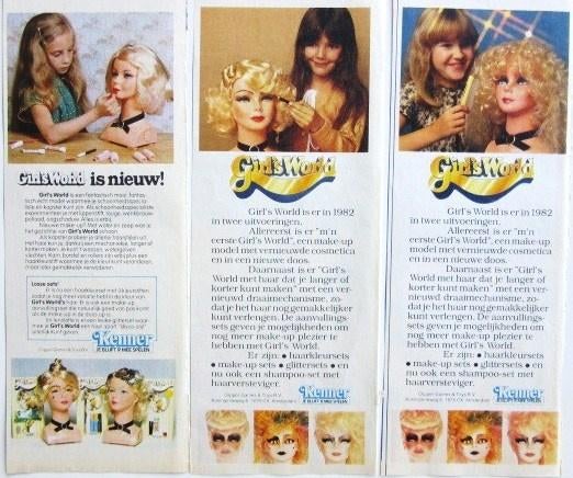 5 vintage reclames Kenner Girl's World kap make-up pop 1980, Verzamelen, Merken en Reclamevoorwerpen, Ophalen of Verzenden, Gebruikt