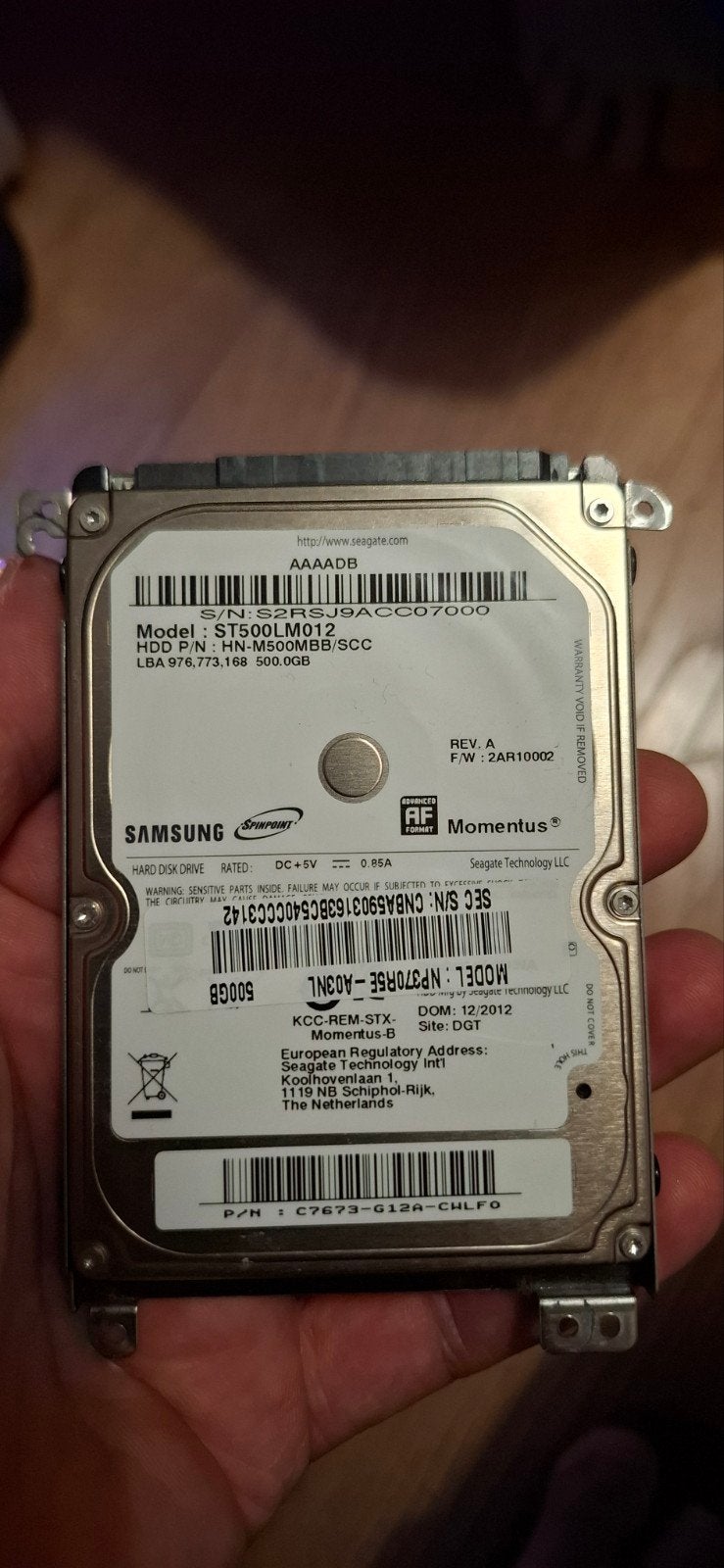 Samsung Spinpoint Momentus 500GB HDD (ST500LM012), Computers en Software, Harde schijven, Intern, Gebruikt, Ophalen of Verzenden