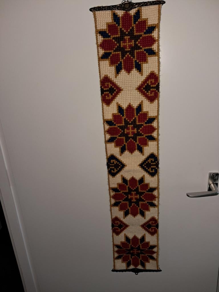 Vintage Handgemaakt Wandkleed met Bloemenpatroon, Ophalen of Verzenden