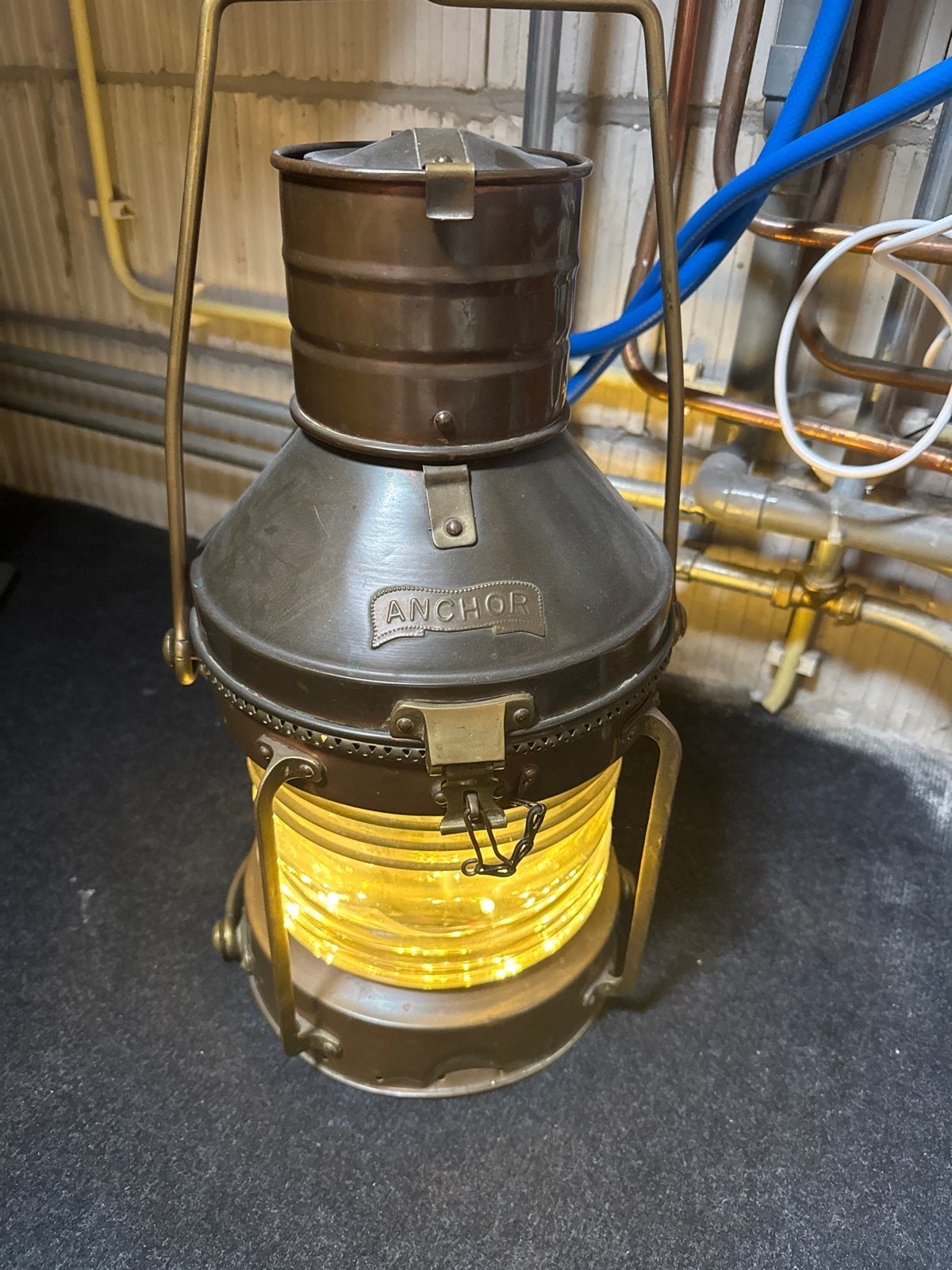 Vintage Koperen Scheepslamp 'Anchor' met LED-verlichting, Ophalen of Verzenden