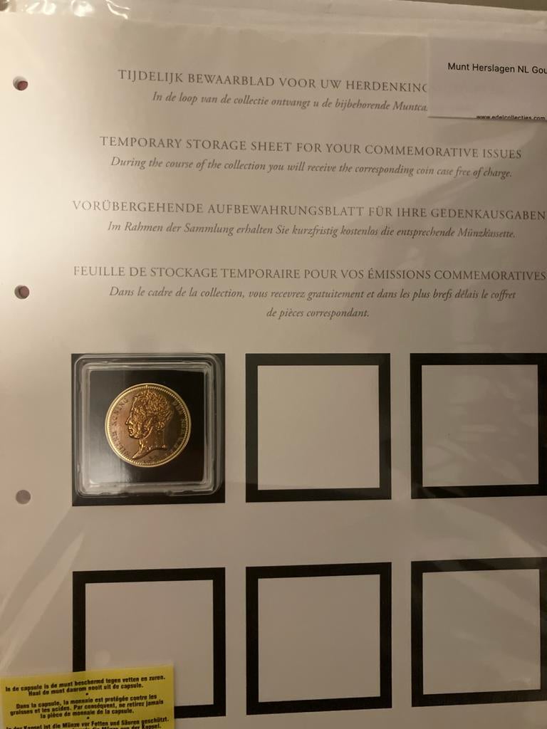 Gouden Willem I munt in capsule, Koning Willem I, Losse munt, Goud, Overige waardes