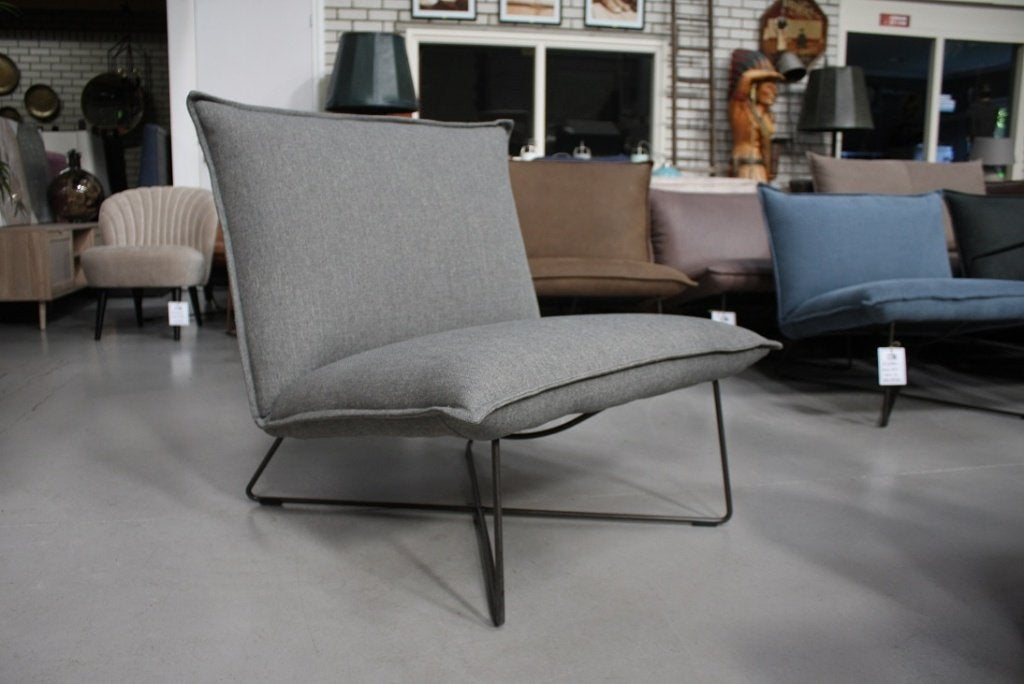 Luxe fauteuil EARL Jess design metaal stof grijs lounge, Ophalen, 75 tot 100 cm, Zo goed als nieuw, Stof