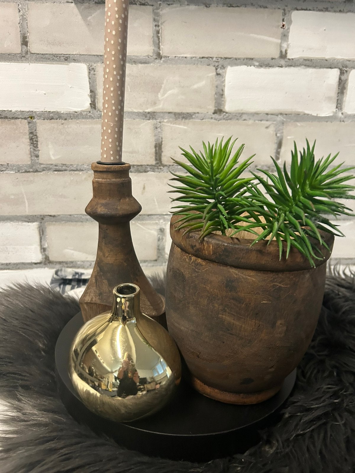 Mooi set in stoer en sober aparte kandelaar bloempot, Rond, Ophalen of Verzenden, Aardewerk, Minder dan 40 cm
