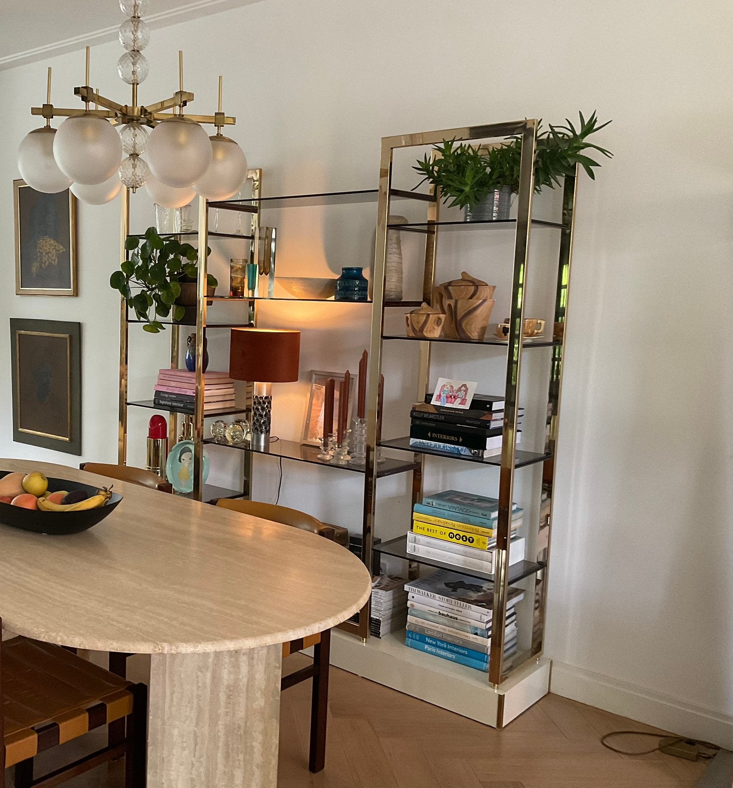 Vintage messing kast en rookglas (Maison Jansen/Alain Delon), Huis en Inrichting, Ophalen, Met plank(en), Gebruikt, 200 cm of meer