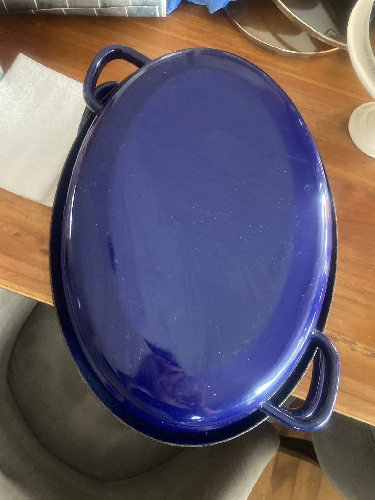 Blauwe ovale braadpan met deksel, Ophalen, Gebruikt, Braadpan, Met deksel