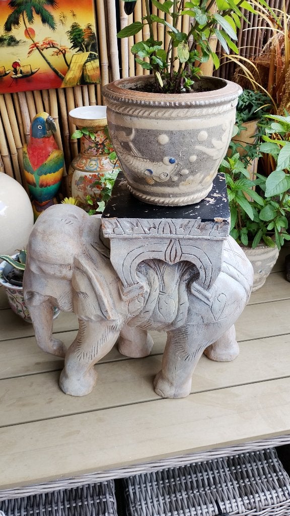 Vintage massief houten olifant planten tafel loodzwaar, Antiek en Kunst, Ophalen of Verzenden