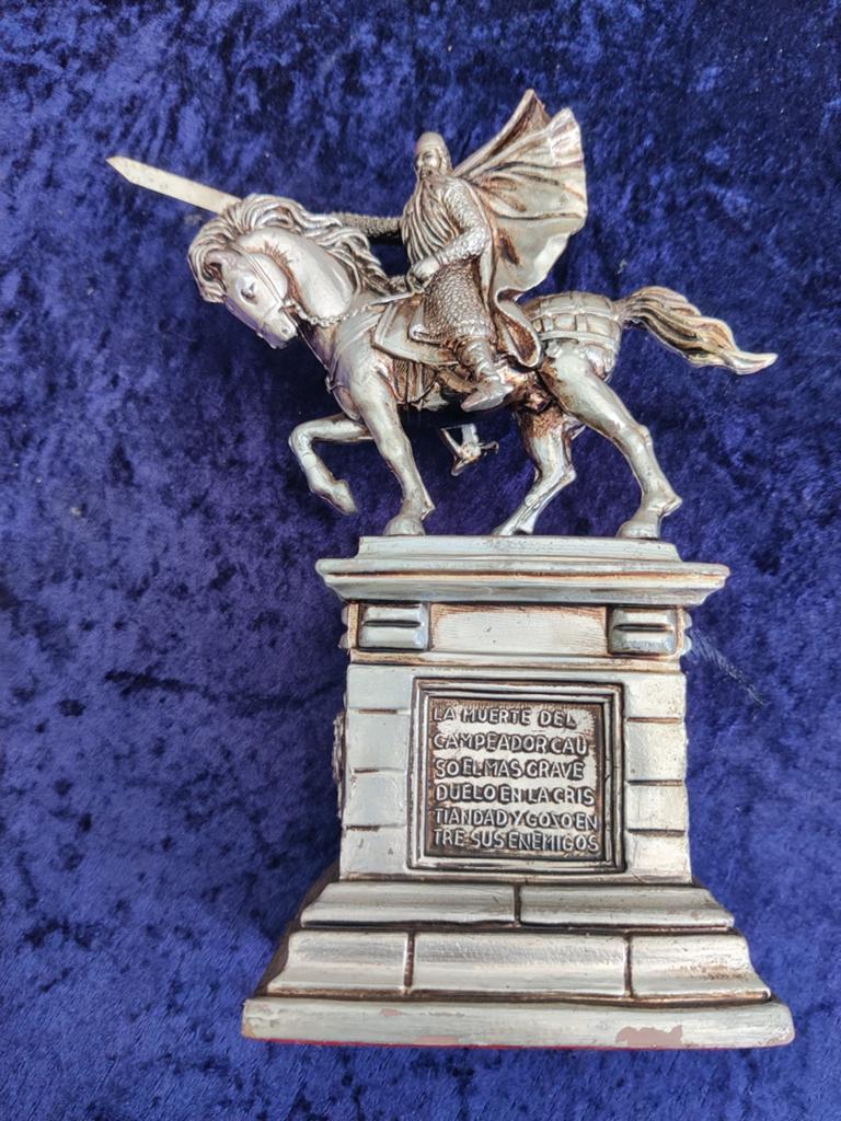 El Cid Campeador beeldje op sokkel, Zilver, Minder dan 20 cm, Ophalen of Verzenden, Op sokkel