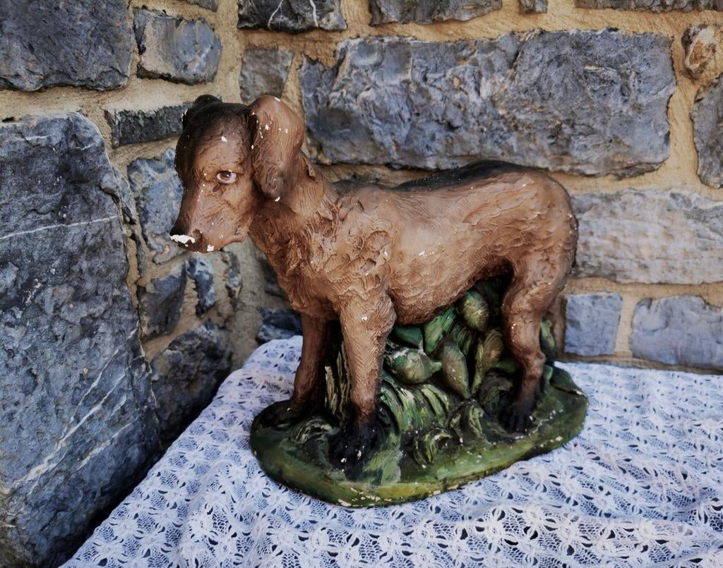 Antiek beeld van hond hondenbeeld gips +-50-40h uit n kerk, Antiek en Kunst, Ophalen