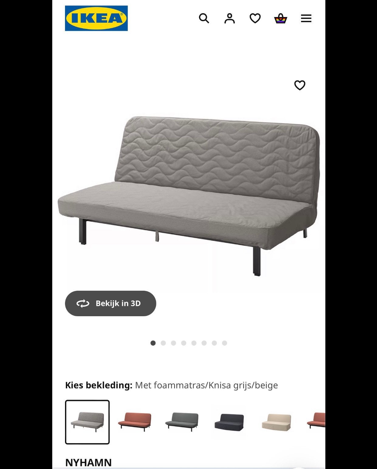 IKEA NYHAMN slaapbank/opklapbed grijs, Ophalen, Gebruikt, Tweepersoons, 140 cm