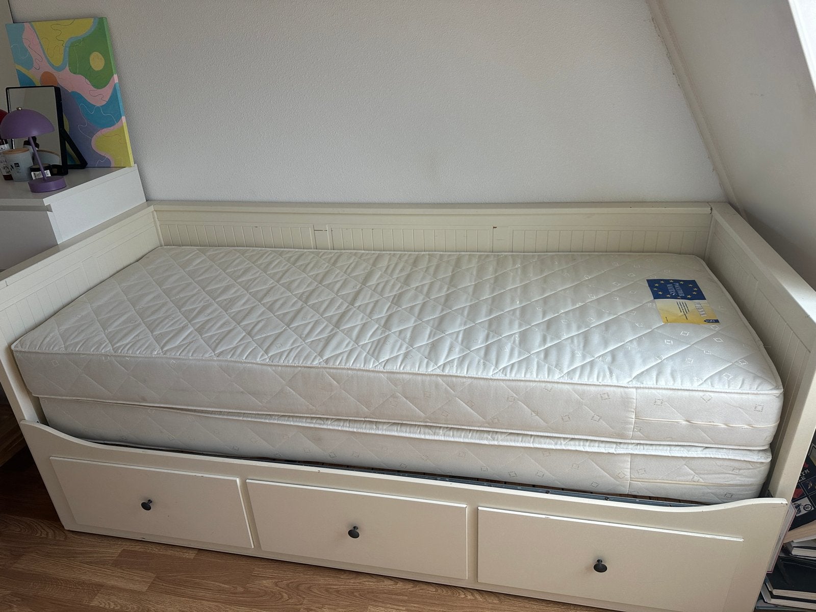 IKEA Hemnes bedbank met 2 matrassen, Ophalen, Gebruikt, Wit, Tweepersoons