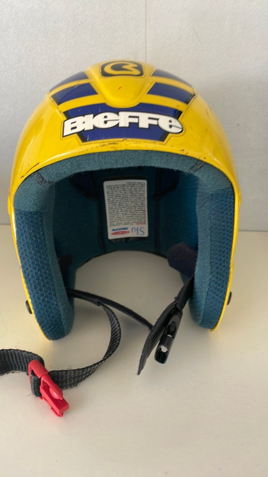 Geel/blauwe kinder skihelm, Overige merken, Overige typen, Ophalen of Verzenden, Zo goed als nieuw