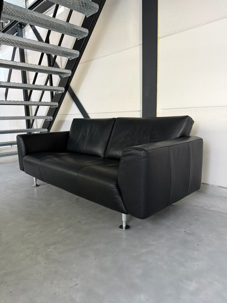 Rolf Benz 250 – Zwart Leder – Uitstekende staat, Ophalen, 150 tot 200 cm, Driepersoons, 75 tot 100 cm