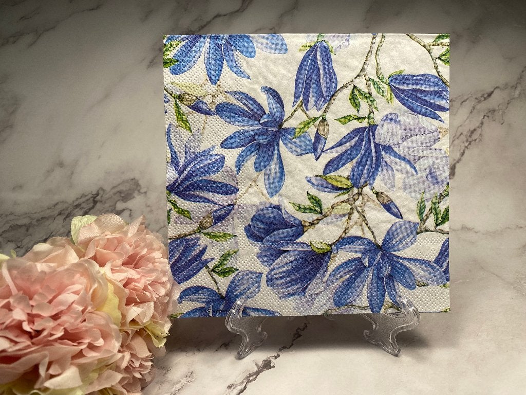 Knutsel servetten blauwe magnolia decoupage nr 042, Ophalen of Verzenden, Nieuw