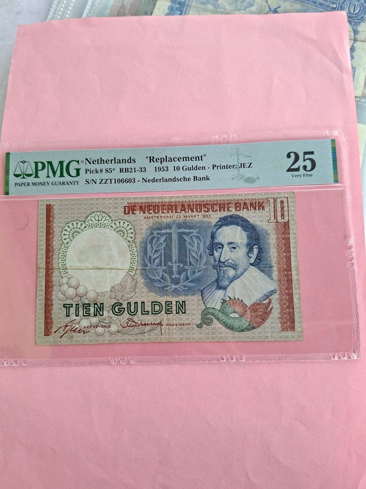 10 gulden Hugo de Groot invulserie Replacementuit 1953 in ZF, Postzegels en Munten, Bankbiljetten | Nederland, Ophalen of Verzenden