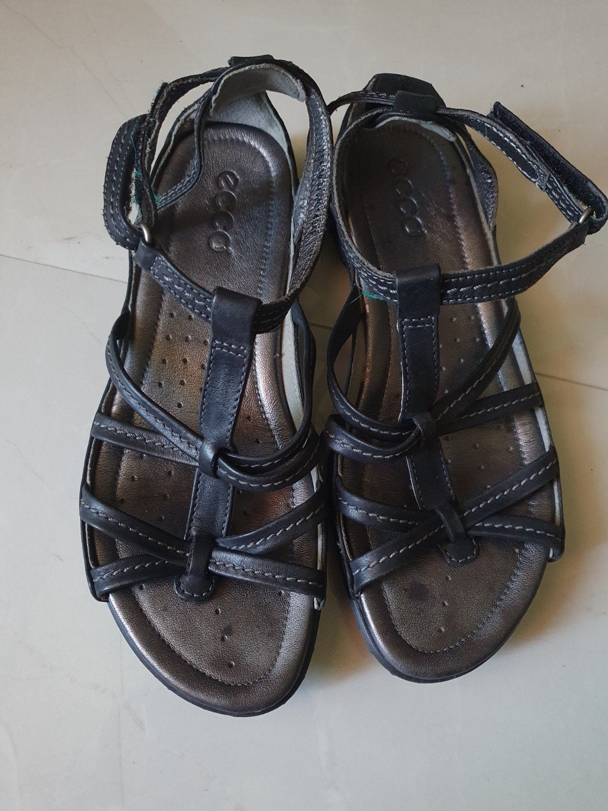 Leren sandalen - Zwart - Maat 38, Kleding | Dames, Schoenen, Ecco, Zwart, Zo goed als nieuw, Sandalen of Muiltjes