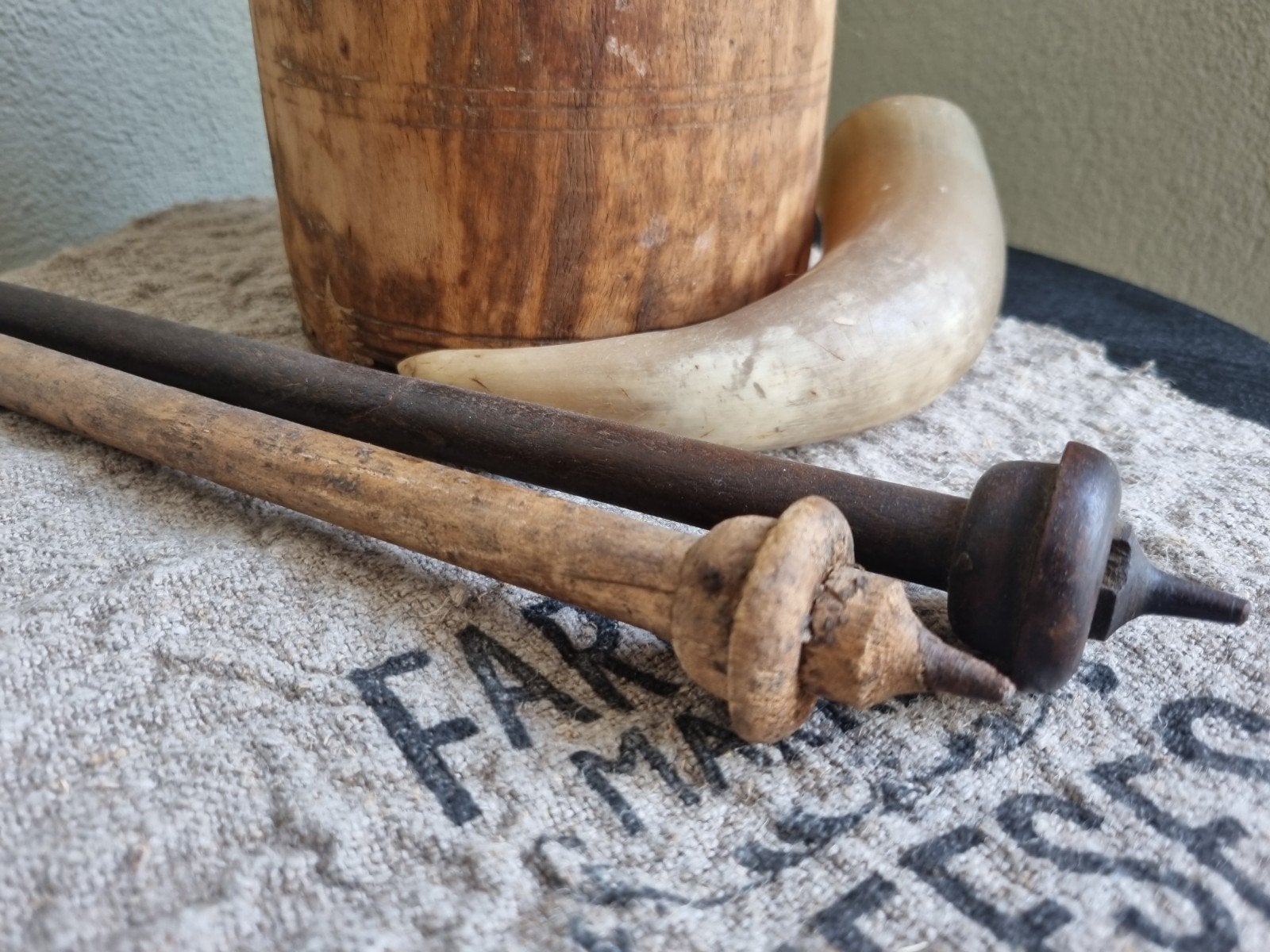 Brocante landelijke hoorn, Ophalen of Verzenden, Gebruikt, Bruin, Landelijk