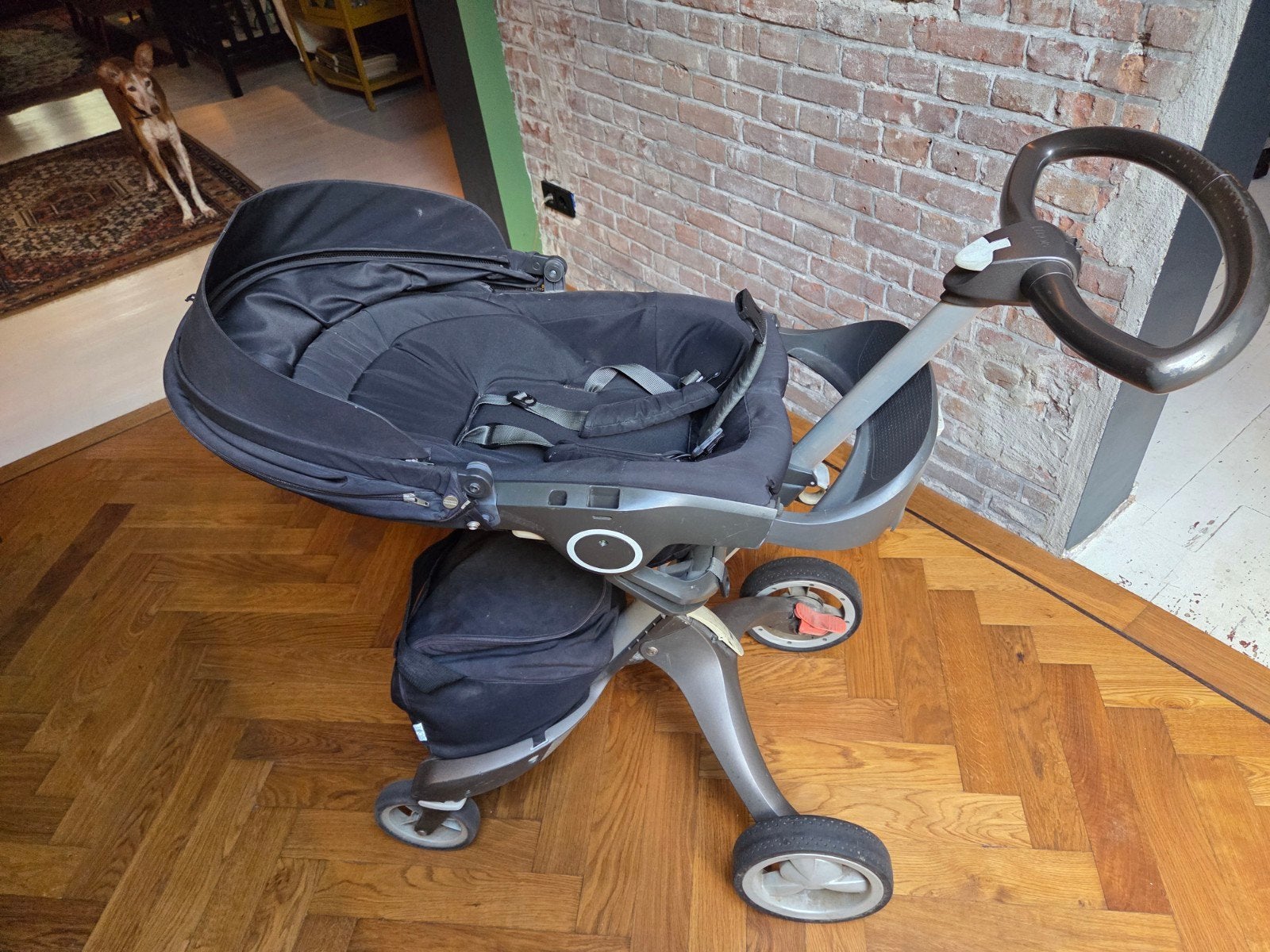 Stokke Xplory V4 Kinderwagen met Reiswieg en Voetenzak, Ophalen, Gebruikt, Overige merken, Met reiswieg