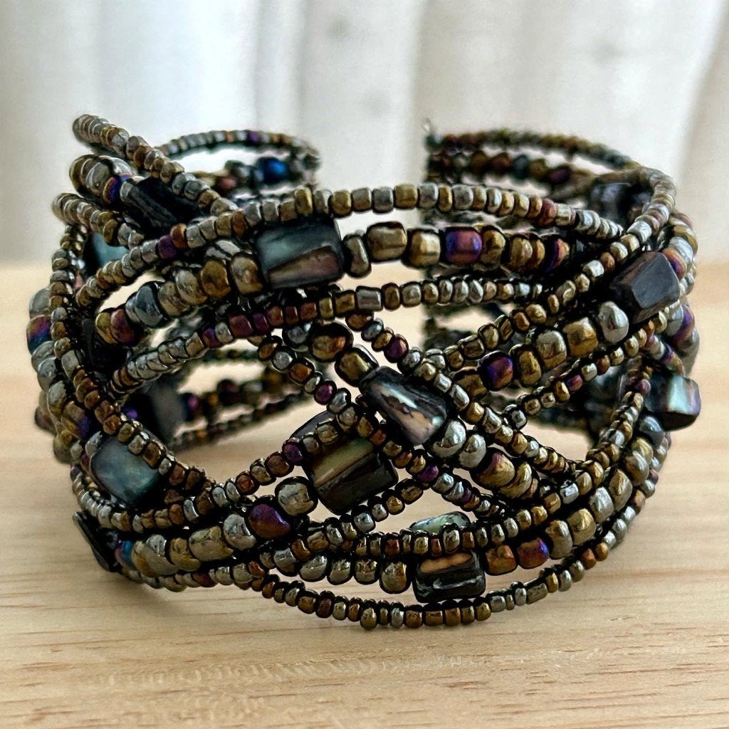 Boho Statement Cuff Armband - Brede Wikkelarmband, Overige materialen, Zwart, Ophalen of Verzenden, Zo goed als nieuw