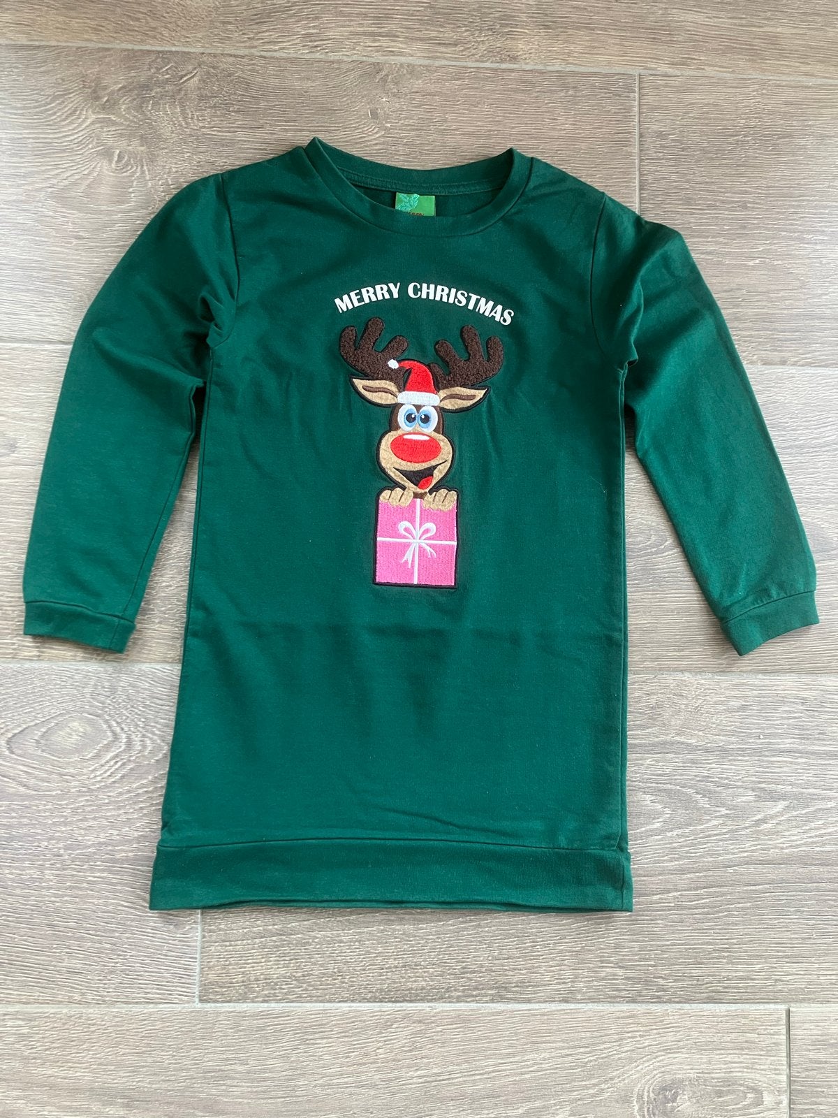 Kerstjurk met rendierprint - Maat 128 134, Ophalen of Verzenden, Gebruikt, Meisje, Jurk of Rok