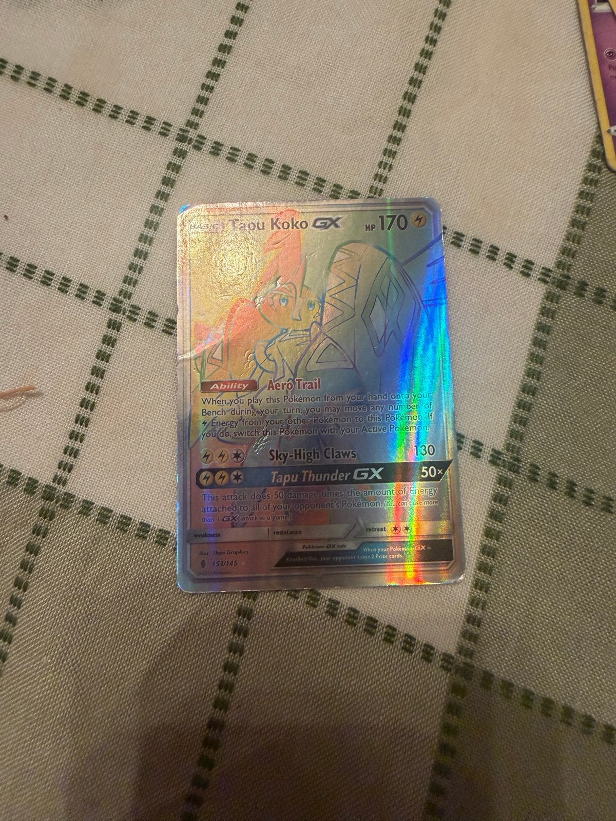 Pokémon Kaart Tapu Koko GX Rainbow Rare, Ophalen of Verzenden, Zo goed als nieuw, Losse kaart, Foil