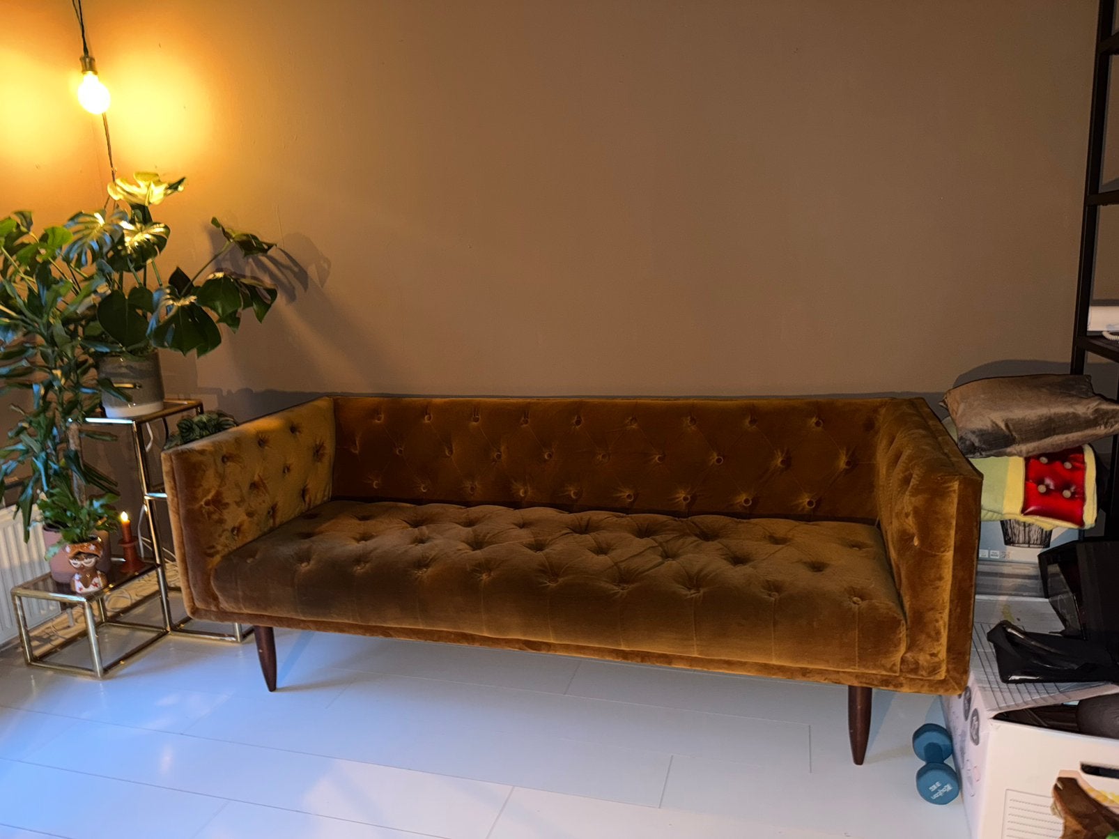 Velvet bank sofa company mosterd, Huis en Inrichting, Ophalen, Driepersoons, 75 tot 100 cm, Rechte bank
