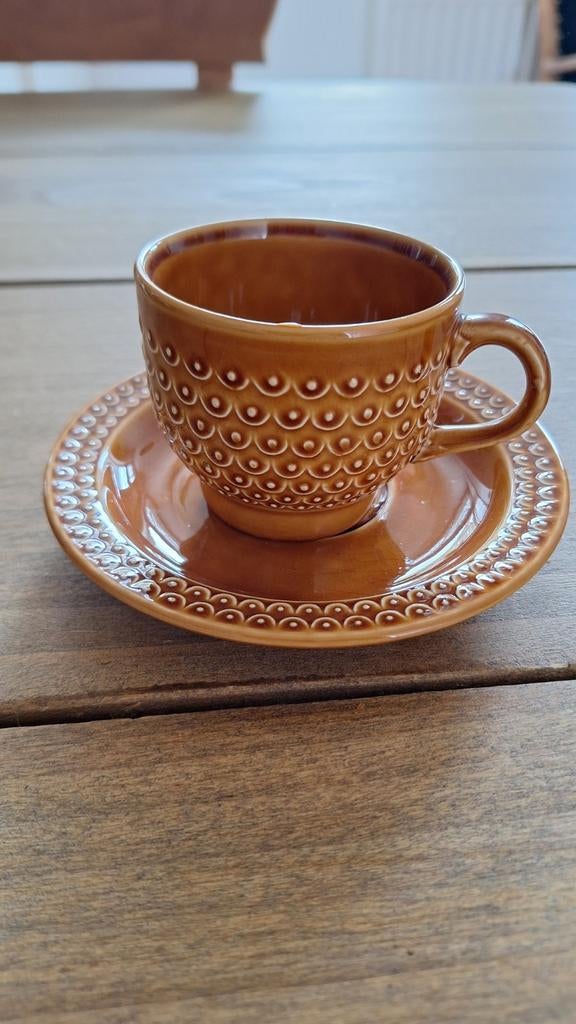 Retro Pagnossin Italy kop en schotel - Bruin aardewerk, Ophalen of Verzenden
