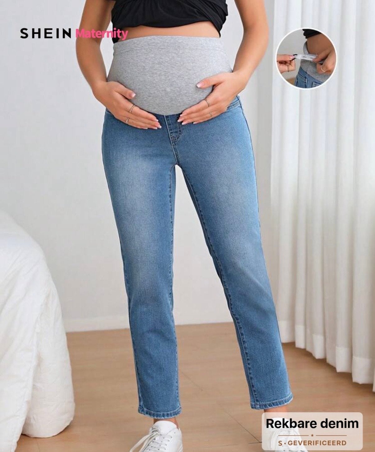 Shein Maternity Jeans met Buikband, Blauw, Zo goed als nieuw, Broek of Spijkerbroek, Ophalen