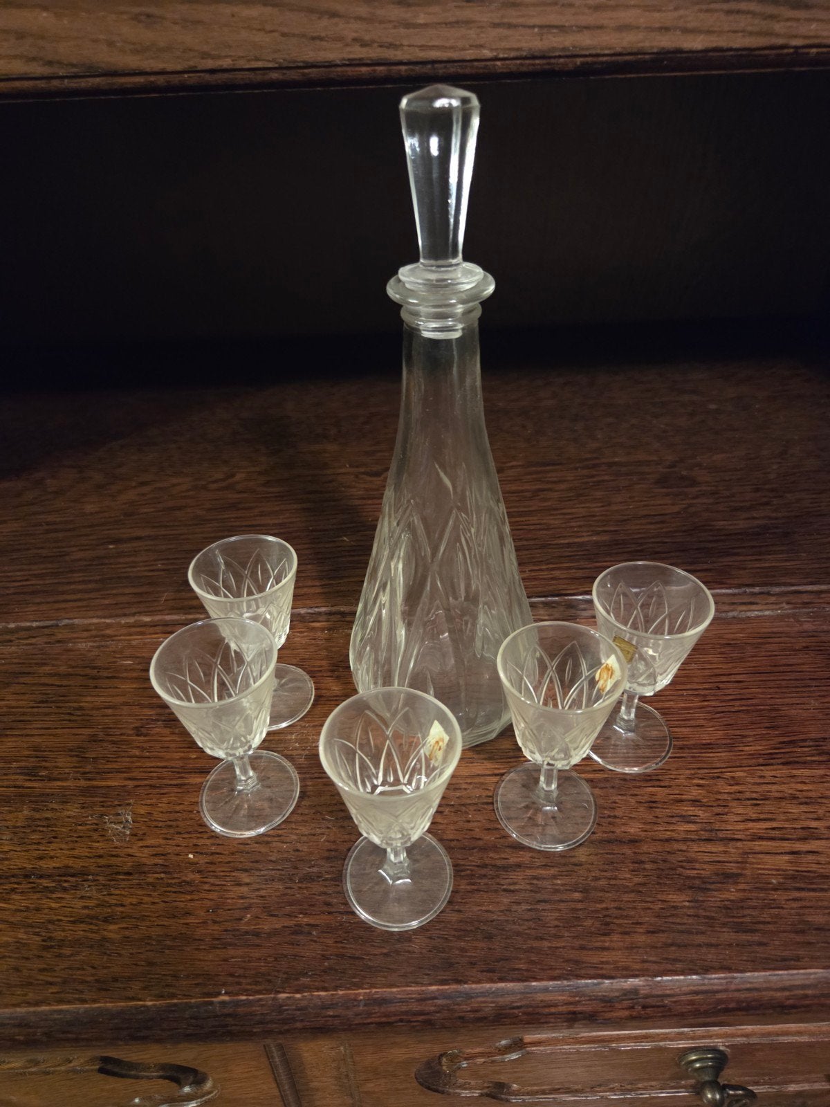 Vintage kristallen karaf met 5 borrelglaasjes, Ophalen