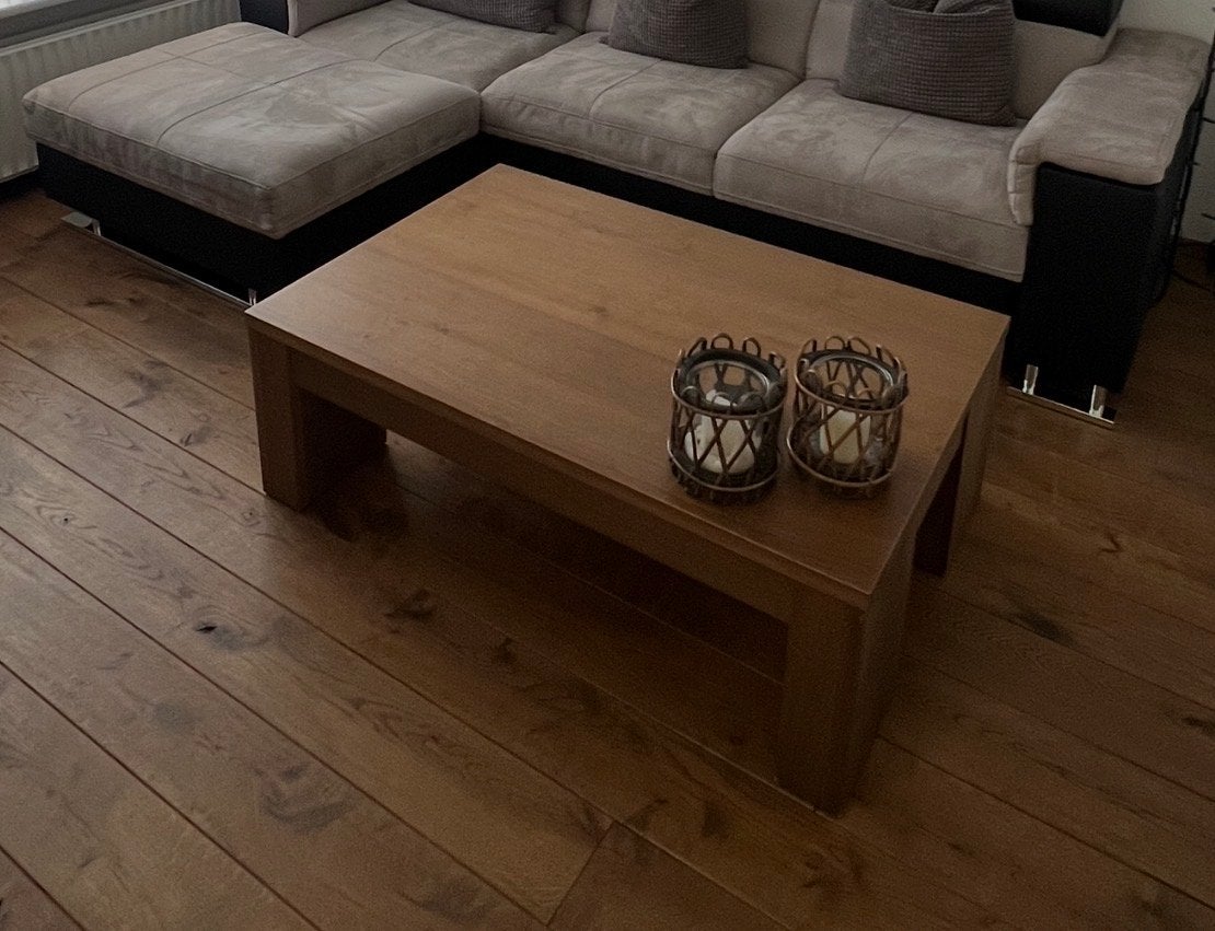 Stijlvolle houten salontafel, Ophalen, Gebruikt, 100 tot 150 cm, 50 tot 100 cm