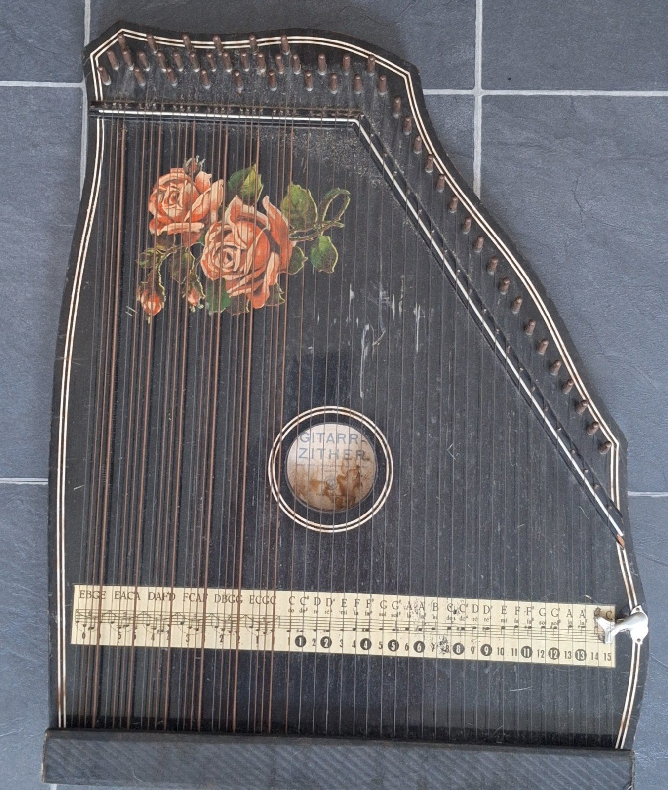 Antieke Gitarr-Zither / Duitse Tafelciter (Vintage, Ophalen, Gebruikt, Overige typen