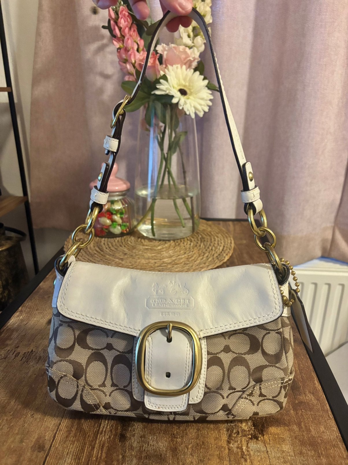 Vintage Coach Tas, Verzenden, Zo goed als nieuw, Beige, Schoudertasje