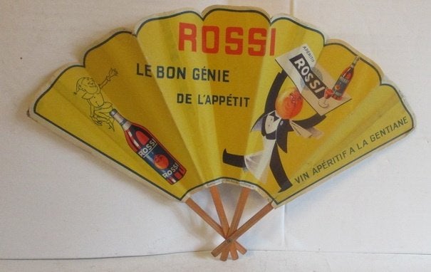 art deco papieren reclame waaier Rossi aperitief, Verzenden, Gebruikt, Reclamebord