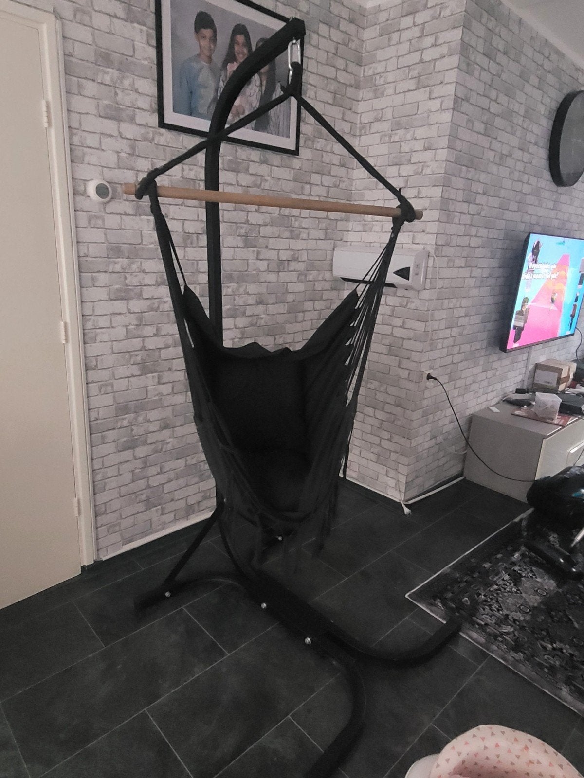 Zwarte Hangstoel met Standaard - Comfortabel en Stijlvol, Ophalen, Gebruikt, Met standaard, Eenpersoons