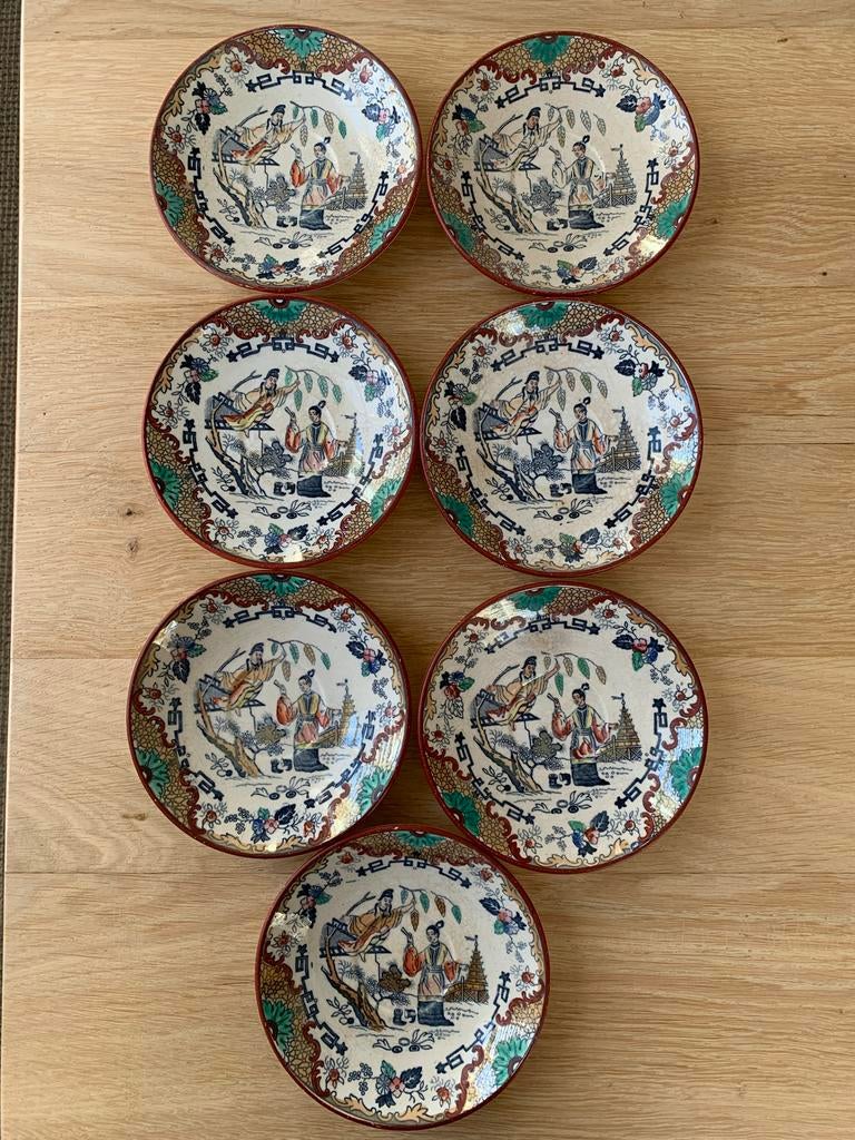 Set van 7 antieke Timor bordjes 13 cm, Ophalen of Verzenden