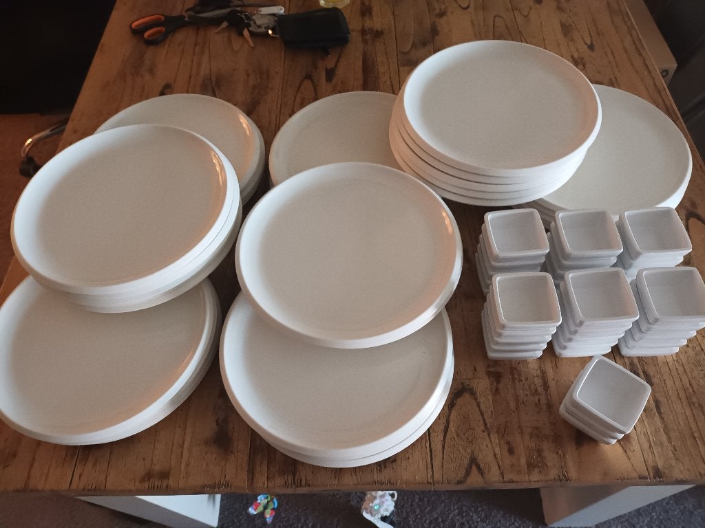 38 hard plastic platten borden & 33 Saus bakjes., Ophalen, Kunststof, Zo goed als nieuw, Bord(en)