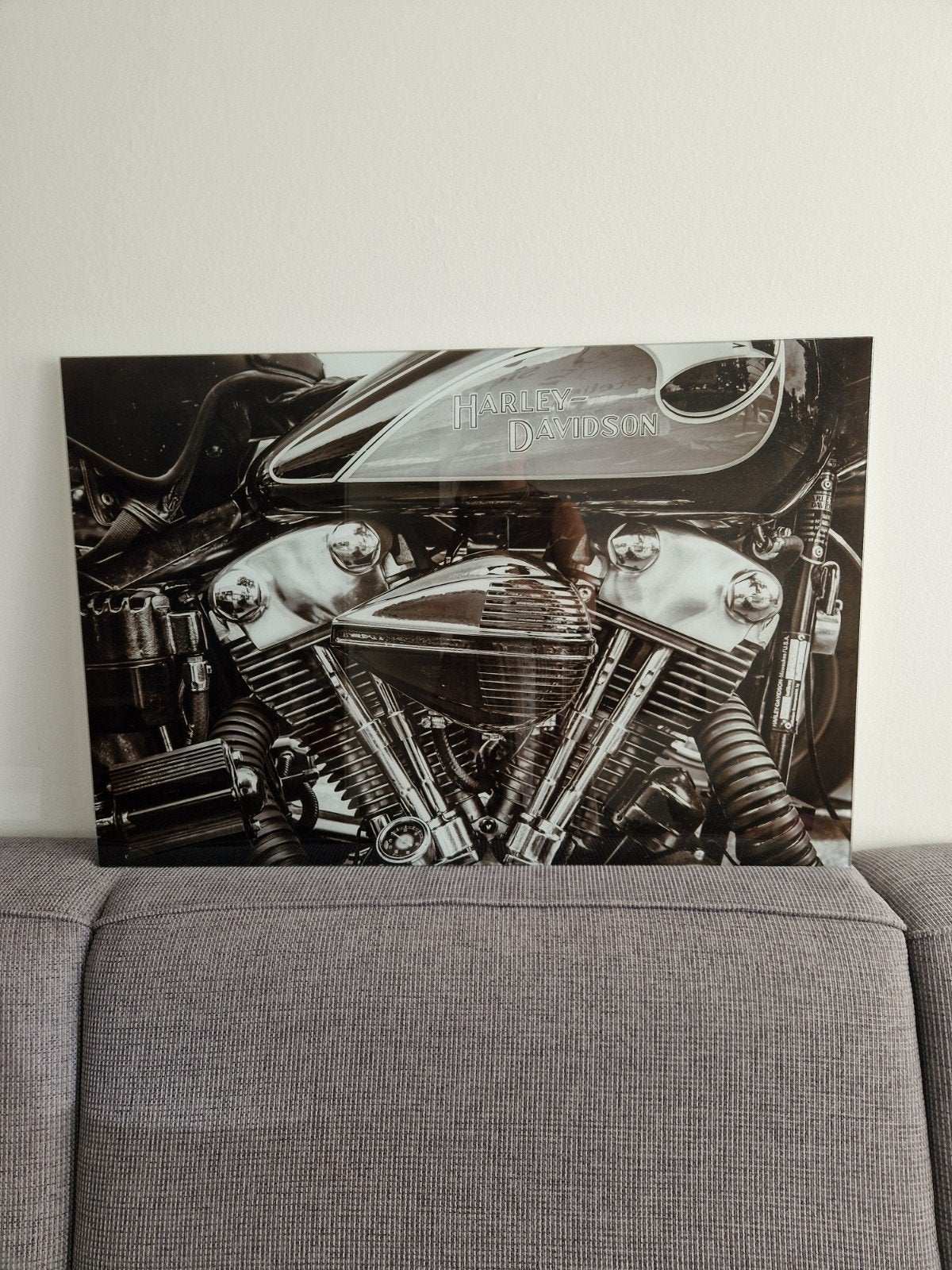 Glazen schilderij Harley Davidson 90x60 cm, Ophalen, 50 – 75, Zo goed als nieuw, Schilderij