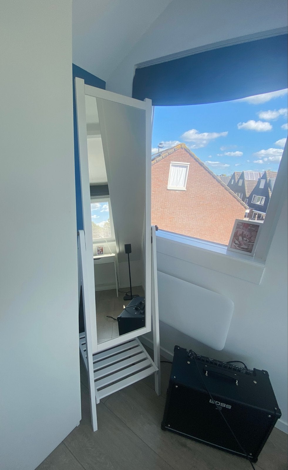 IKEA Isfjorden staande passpiegel met opbergrek, Ophalen, Minder dan 50 cm, Gebruikt, 150 tot 200 cm