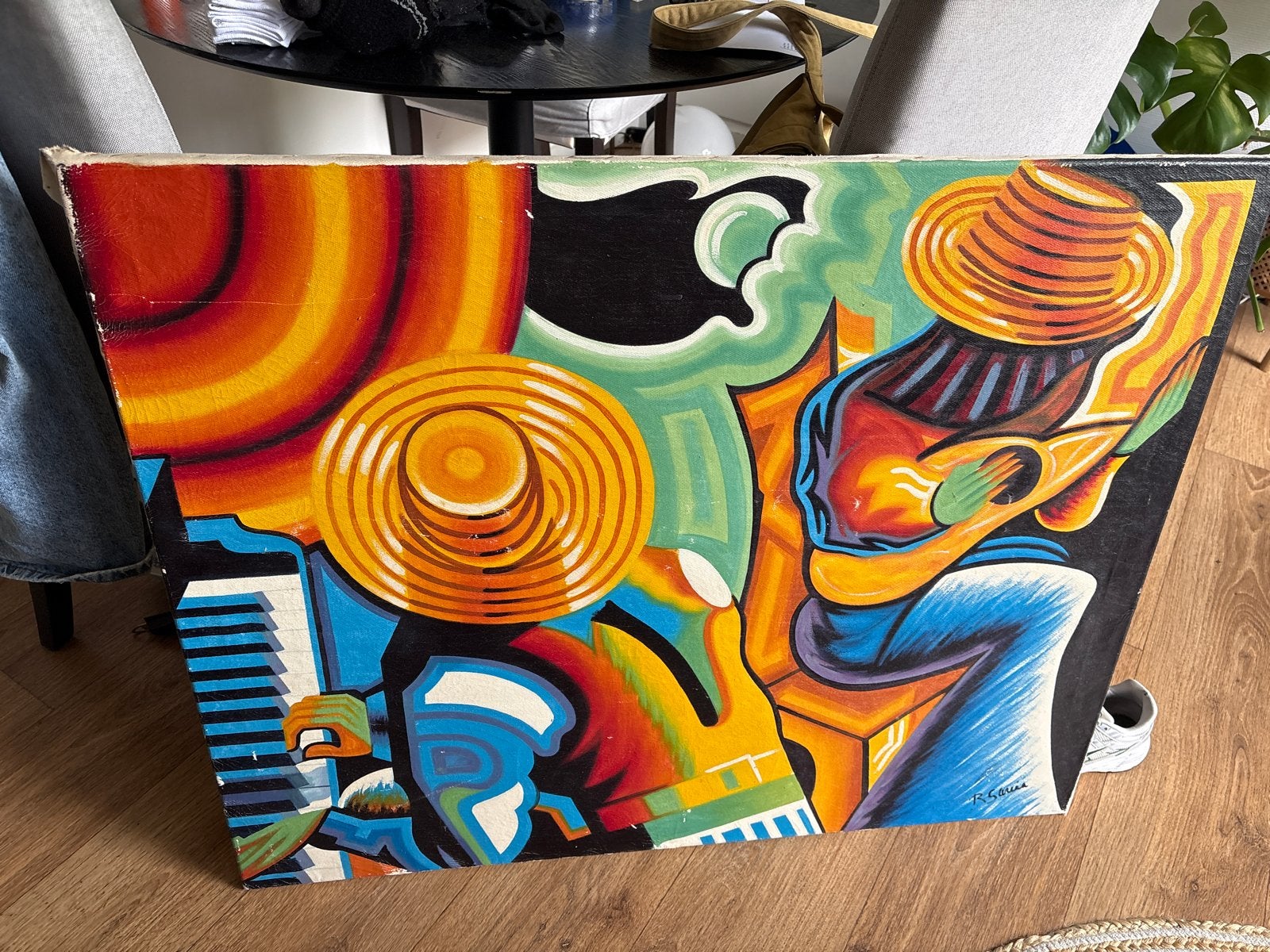 Kleurrijk Modern Schilderij, Ophalen, Muziek, Textiel, Gesigneerd