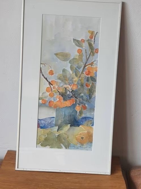 Hetty van den Brand stilleven vaas  met passe-partout, Antiek en Kunst, Ophalen