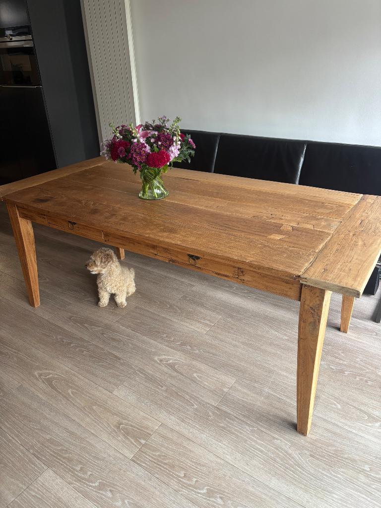 Eetkamertafel hardhout, Huis en Inrichting, Tafels | Eettafels, Ophalen, Gebruikt, Eikenhout, 200 cm of meer