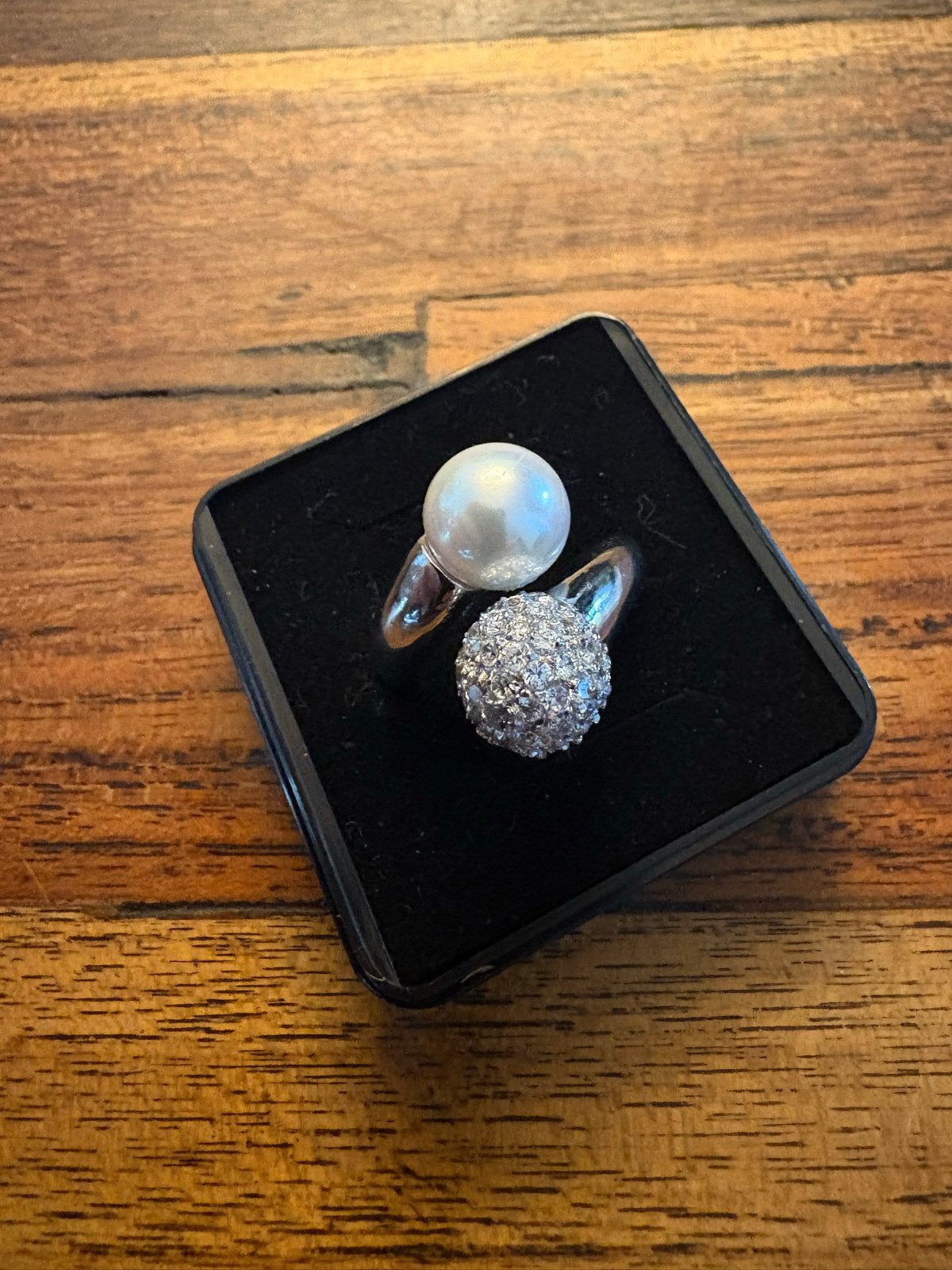 Toi et Moi ring met parel, zirkonen en 925 sterling zilver, Gebruikt, 20 of groter, Thrifter, Ophalen of Verzenden