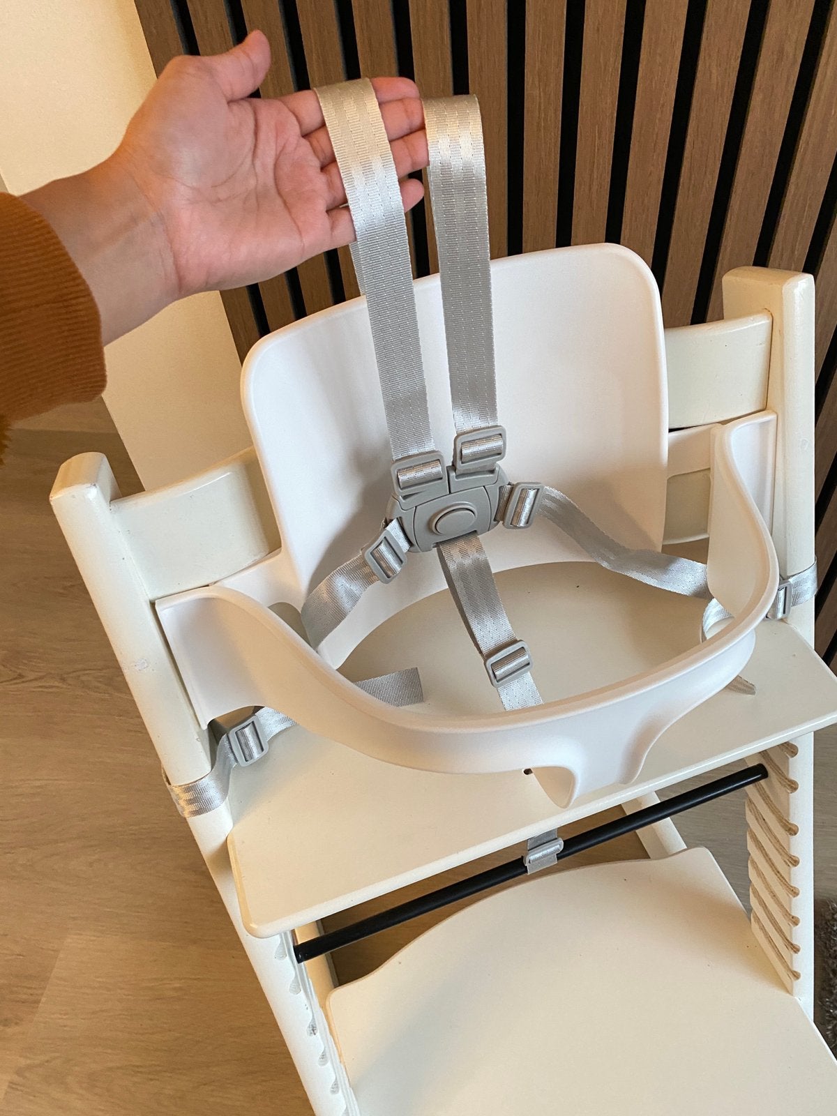 Grijze tuigje voor kinderstoel stokke tripo trapp, Ophalen of Verzenden, Nieuw, Meegroeistoel, Gordel(s)