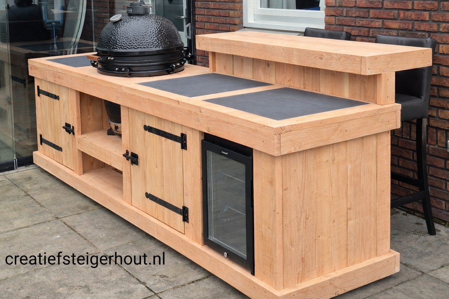Combi buitenkeuken en bar douglas hout voor kamado koelkast, Verzenden, Nieuw, Houtskool, Vrijstaand