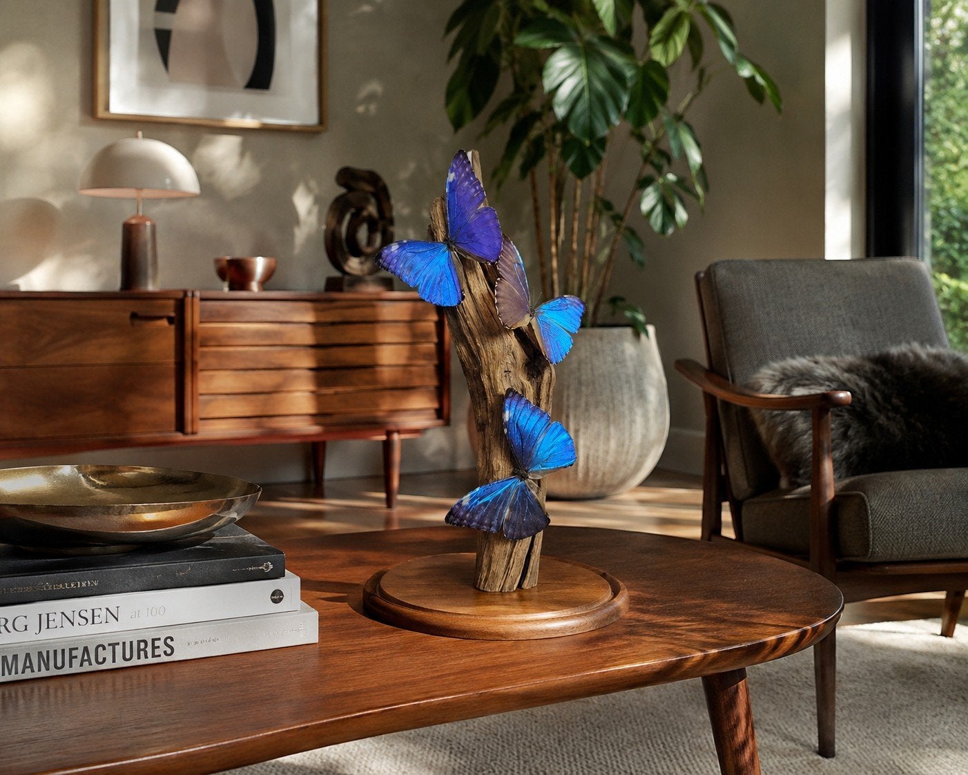 Handgemaakte vlinderstolp met Morpho Didius vlinders, Ophalen, Hout, Blauw, Overige stijlen