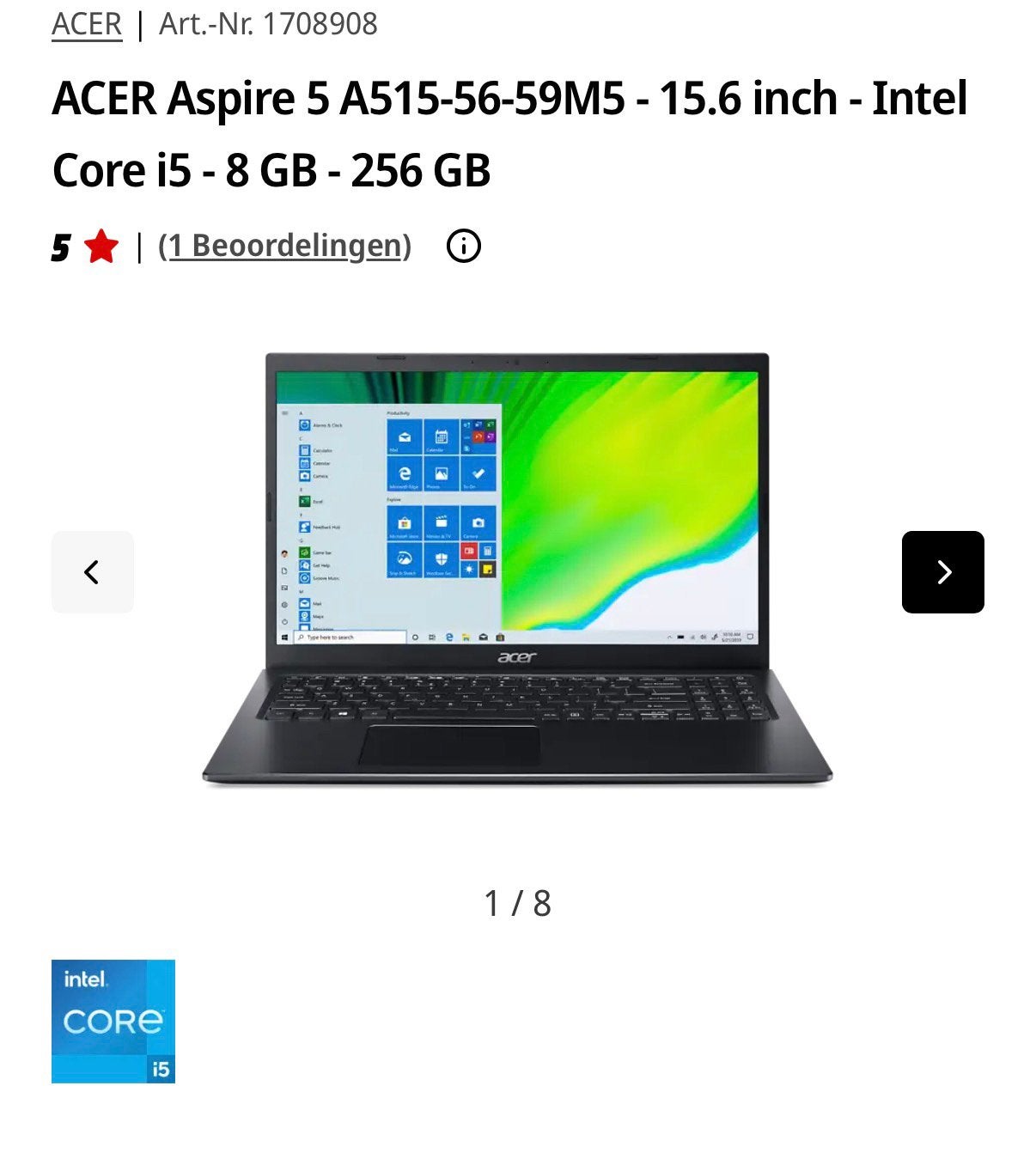 Acer Aspire 5 A515-56-59M5 - 15.6 inch - Intel Core i5, Computers en Software, Ophalen, 2 tot 3 Ghz, 15 inch, 8 GB