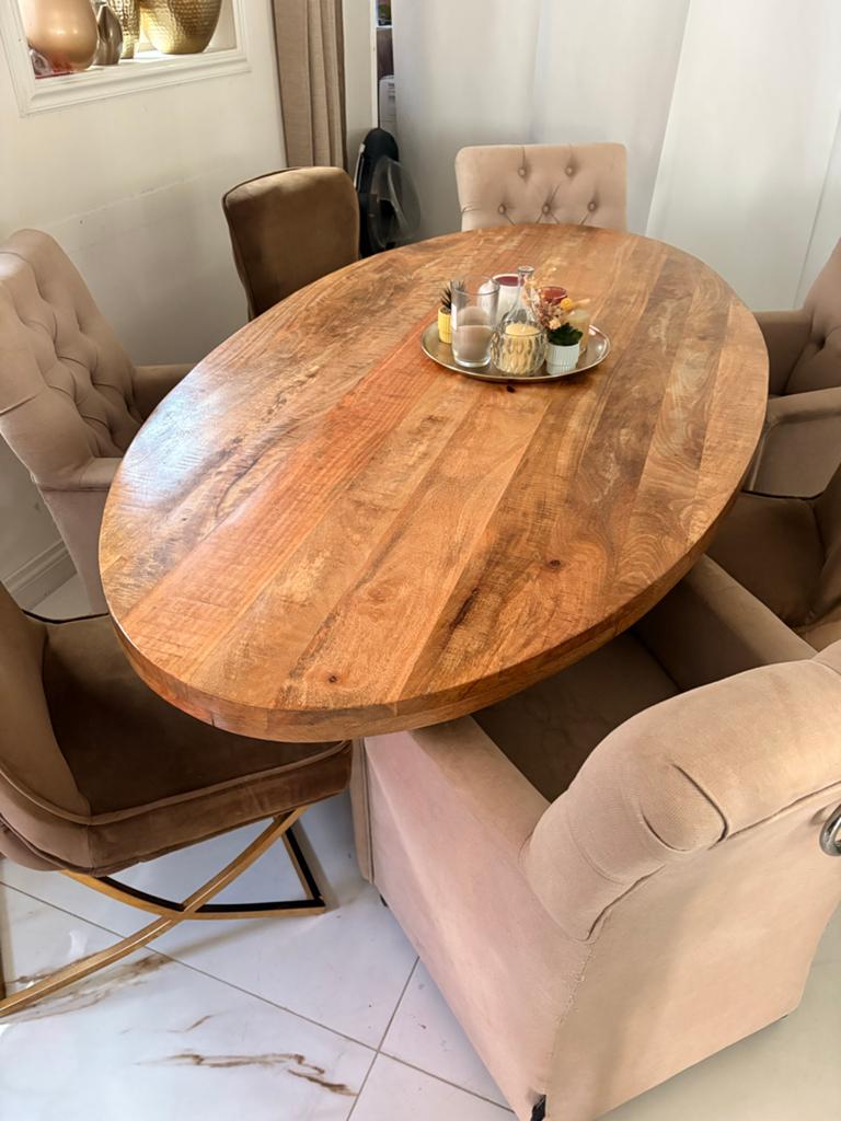 Ovale houten eettafel met zwart kruispoot - 2.20m, Ophalen, 100 tot 150 cm, 200 cm of meer, Zo goed als nieuw