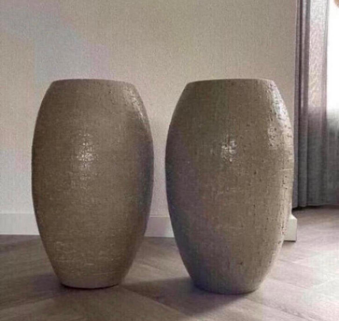 Olijfgroene terracotta vazen 36cm bloempotten Handgemaakt, Gebruikt, Rond, Binnen, Ophalen of Verzenden