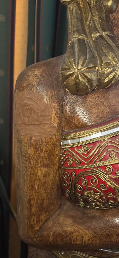 Thaise Houten Waaipop met Beschadigingen, Ophalen, Handgemaakt, 50 - 100 cm, Beeld